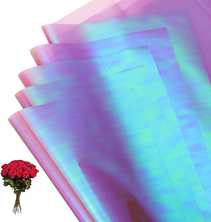 PATIKIL 22.8 x 22.8 Inch Flower Wrapping Paper, 20 Pcs Iridescent Double Sided Plastic Bouquet Packaging Waterproof Florist Supplies DIY Crafts Gift Packaging Box Wedding, Light Purple