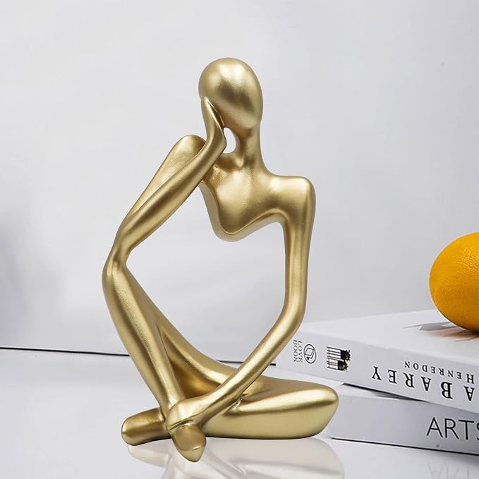 Dnoifne Thinker Statues and Sculptures, Resin Thinker Statue Ornaments, Abstract Style Sculptures, Housewarming Gifts, Housewarming Decorations, Living Room Dining Desk Decorations(Gold Right, Large)