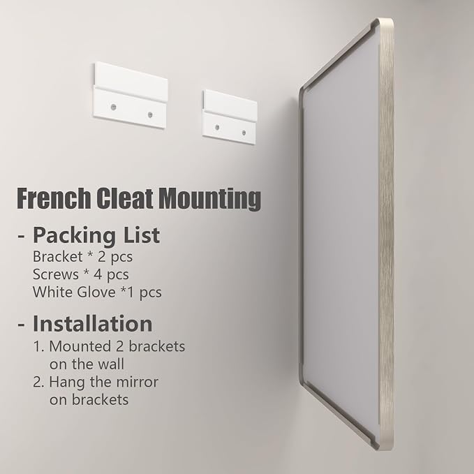 60x28 Silver Bathroom Mirror for Wall, Silver Brushed Framed Bathroom Vanity Mirror, Rectangle Bathroom Nickel Mirror, Anti-Rust, Shatterproof (Horizontal/Vertical)