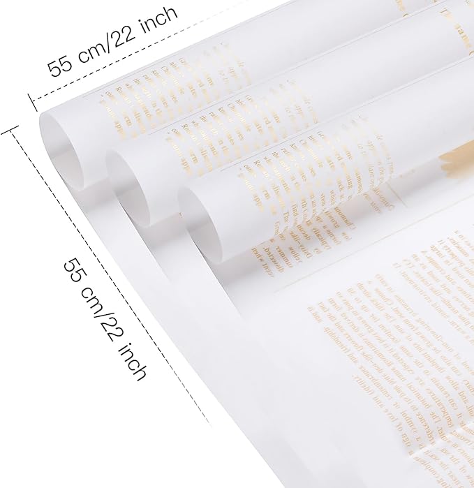 WRAPAHOLIC 20 Sheets Flower Wrapping Paper - 22 x 22 inch Retro Gold Foil Lettering Water-Resistant Floral Bouquet Wrapping Paper, Florist Supplies Packaging Paper for Wedding Birthday Gift DIY