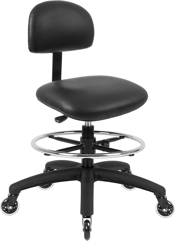 Chair Master FSS Series Square seat (20"-28") seat Height Chair. Vinyl-for Office, Garage, Desk, Shop, Computer, Doctor, Medical, Easy to Clean! 18" Footring (Black, Mid Stool, Rubber Roller Casters)