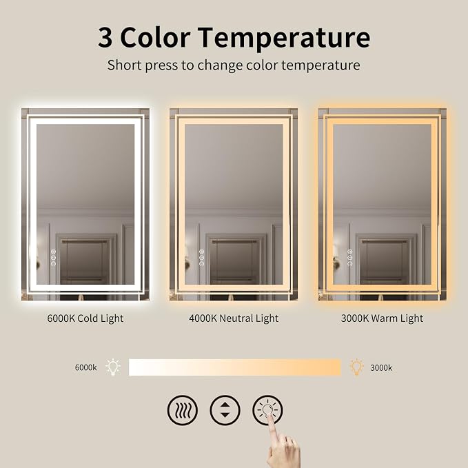 WTTY LED Bathroom Mirror with Light 40"x32",Modern LED Mirror for Bathroom,Stepless Dimmable Lighted Bathroom Mirror with Anti-Fog,Memory Function,Shatter-Proof