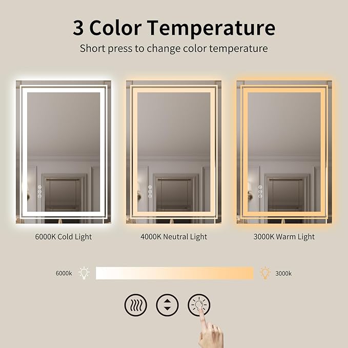WTTY LED Bathroom Mirror 40"x30" with Back and Front Light,Modern LED Mirror for Bathroom,Stepless Dimmable Lighted Bathroom Vanity Mirror with Anti-Fog,Memory Function,Shatter-Proof