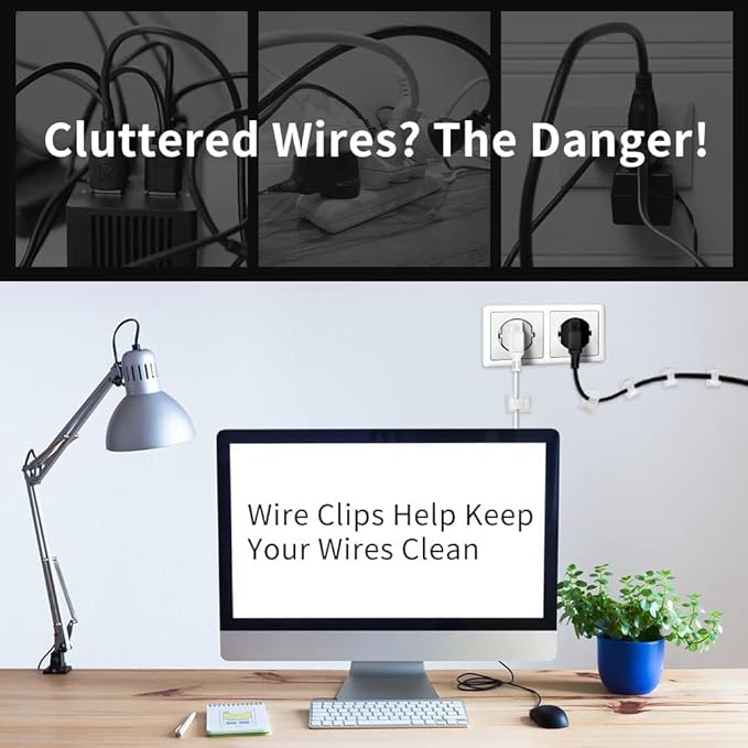 Viaky Self Adhesive Cable Clips, Wire Organize Cables Wire Management Clamps Outdoors Tie Holder Work for Cable Width 0.4''-Computer, Electrical Charging(Translucent, 30pcs)