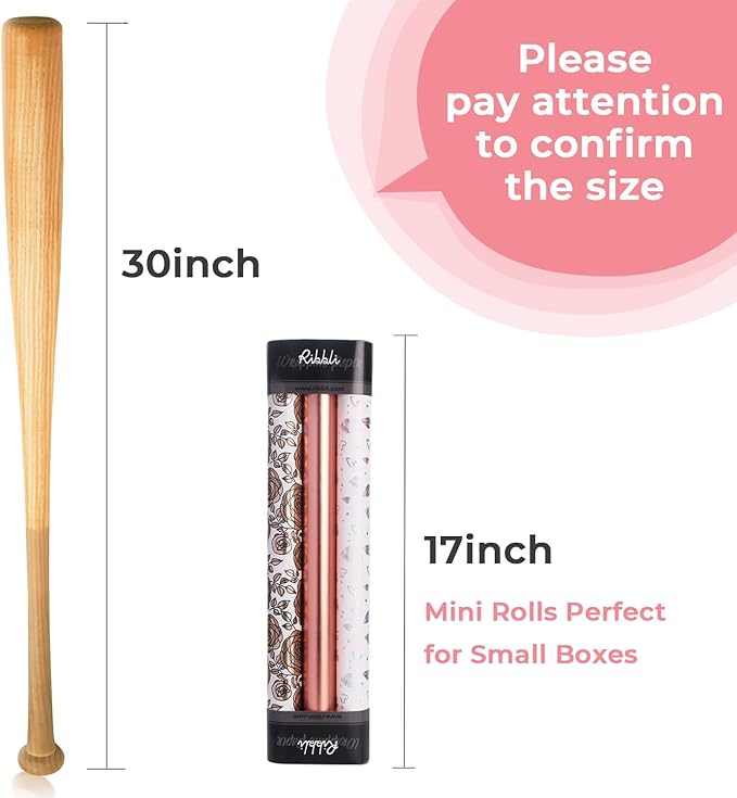 Ribbli Rose Gold Mother’s Day Wrapping Paper Mini Roll, 3 Rolls Happy Birthday Floral Heart Gift Wrap for Women Girl Friend Wedding - 17 inch x 120 inch(10feet) Per Roll