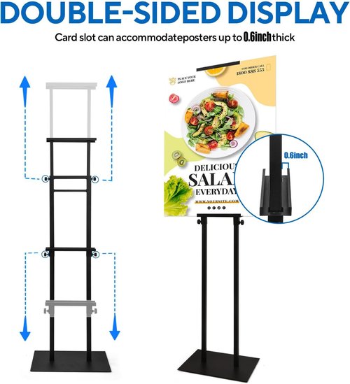 Adjustable Metal Sign Holder - Double-Sided Floor Poster Board Stand | 82-Inch Height, 2 Pack