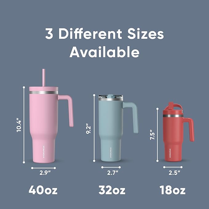 Hydrapeak Voyager 40 Oz Stainless Steel Tumbler with Handle, Insulated Water Bottle With Straw & Lid, Cupholder Friendly Reusable Travel Mug (Modern Blue)