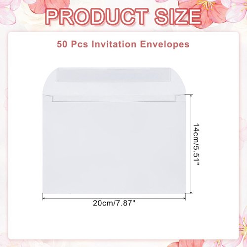 PATIKIL Invitation Envelopes - 50 Pcs Self-Seal A7 for Weddings, Thank You Cards & More | 7.5x5.5 Inch, White