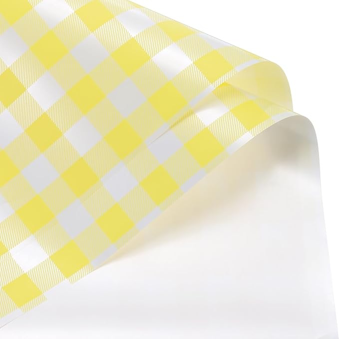 MECCANIXITY Flower Wrapping Paper Waterproof Floral Wrap Plaid Yellow Gift Packaging 22.8 x 22.8 Inch Used for DIY Crafts Bouquet Packaging 10 Pcs