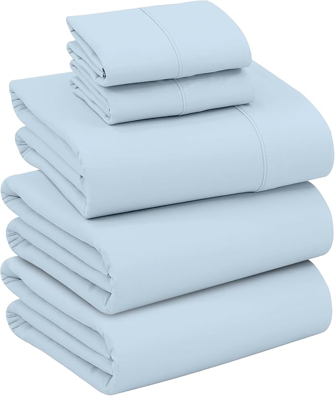 RUVANTI 100% Cotton Split King Sheets Sets for Adjustable Bed, 5 PCs, Soft & Breathable Percale Weave Bedding, Deep Pocket 16", Hotel Standard, Crisp Cool Feel & Durable, Dyed Sheet, Baby Blue