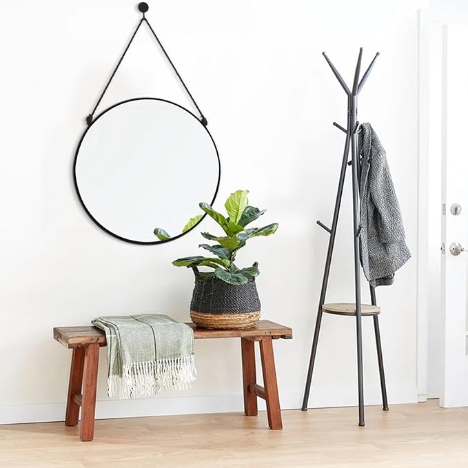 Circle Hanging Wall Mirror - Black Round Mirror, 16 Inch, Modern Home Decor for Bathroom, Living Room, Bedroom, Entryway, Hallway, Washroom, Dorm