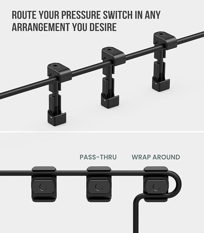 Pressure Switch Cable Management Kit Compatible with M-LOK/Picatinny Rail, Pressure Switch Cable Guides, Cable Clips, Wire Management for Flashlight/Laser, 16 Pack(8 Mlock + 8 Picatinny) - Black