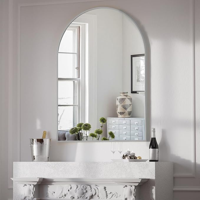 BEAUTYPEAK 30"x40" Arch Bathroom Mirror, Wall Mounted Vanity Metal Frame Mirror for Bedroom, Entryway, Living Room, Silver