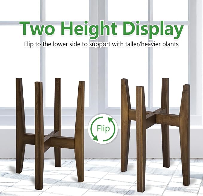 Rnined Plant Stand Indoor, Bamboo Plant Shelf, Adjustable Corner Plants Flower Holders Single Floor Plant Stand, Fits 8 to 12 Inches Pots,(Pot & Plant Not Included)(walnut)