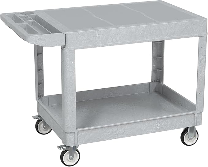 Utility Cart on Wheels, 2 Shelf Heavy Duty Large Flat Top Rolling Cart, 550LBS Capacity Service Cart for Warehouse, Garage, School, Kitchens, Office(Gray, 45.7)