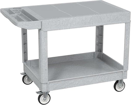 Utility Cart on Wheels, 2 Shelf Heavy Duty Large Flat Top Rolling Cart, 550LBS Capacity Service Cart for Warehouse, Garage, School, Kitchens, Office(Gray, 45.7)