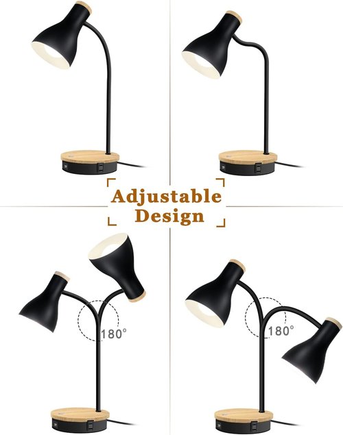 LALISU Metal Desk Lamp - Wireless Charging & Touch Control | 3-Way Dimmable Bedside Light (Black)