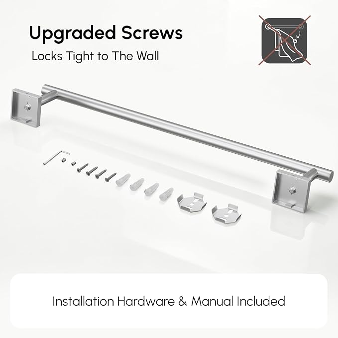 USHOWER Brushed Nickel Towel Bar, 18 Inch Towel Racks for Bathroom Wall Mounted, 304 Stainless Steel Towel Holder with Square Base, Modern Home Decor (Total Length 20 Inch)