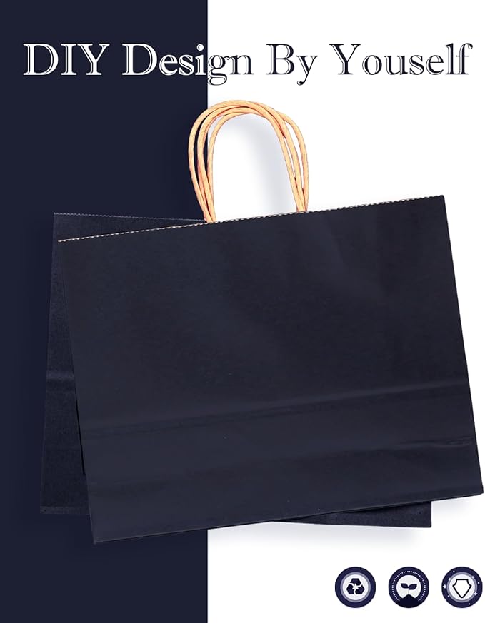qiqee 13"x4.5"x10" Large Gift Bag with Handles Bulk 32PCS Gift Paper Bags Navy Blue Bags Multiple Uses (Wide Large)