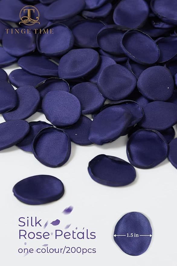 TINGE TIME 200pcs Rose Petals and Fake Roses Artificial Flowers for Wedding Decor, Bridal Shower, Party Decoration - Silk Flower Petals Bulk Pack (Navy Blue)