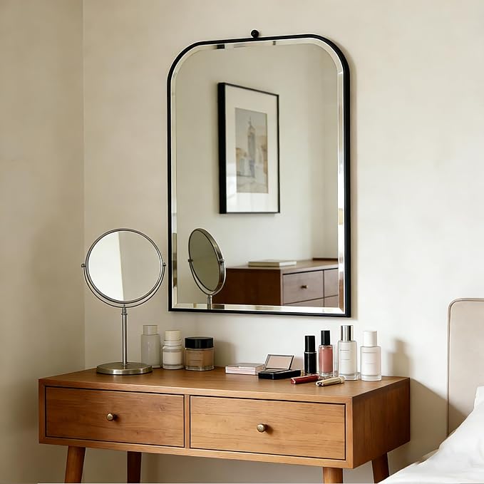 POZINO Rectangle Beveled Mirror, 24"x38" Bathroom Mirror for Over Sink, Modern Vanity Mirrors with Stainless Steel Frame, Black Oblong Wall Mirrors for Living Room Bedroom Entryway Fireplace