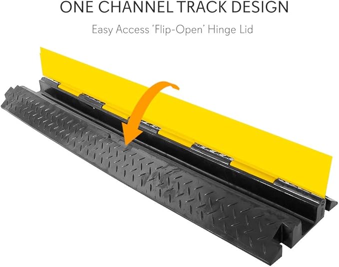 Pyle Durable Cable Protective Ramp Cover - Supports 11000 lbs, Single Channel Heavy Duty Cord Protection with Flip-Open Top Cover, 39.4”x5.11”x1.8” Cable Concealer for Indoor, Outdoor Use - PCBLCO102