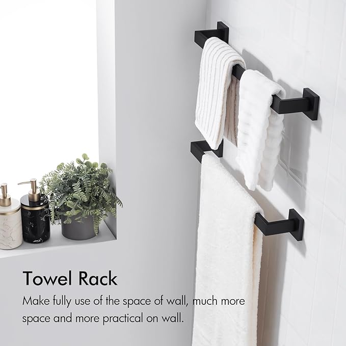 BANOLUX Towel Rack, 12-Inch Towel Bars for Bathroom, Plainshe Towel Rail Towel Racks for Bathroom Wall Mount SUS304 Hand Towel Holder Heavy Duty, Matte Black Towel Bar 2 Pack, A7-TB-MB-12IN-2PACK