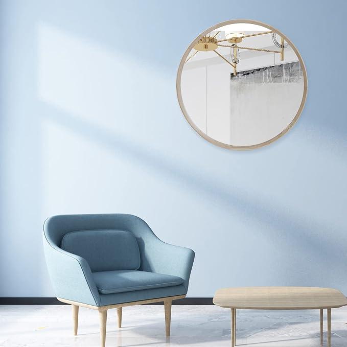 MAGFLERUM 30 Inch Round Natural Wood Mirror, Large Wall Circle Frame for Bathroom, Nursery Decor
