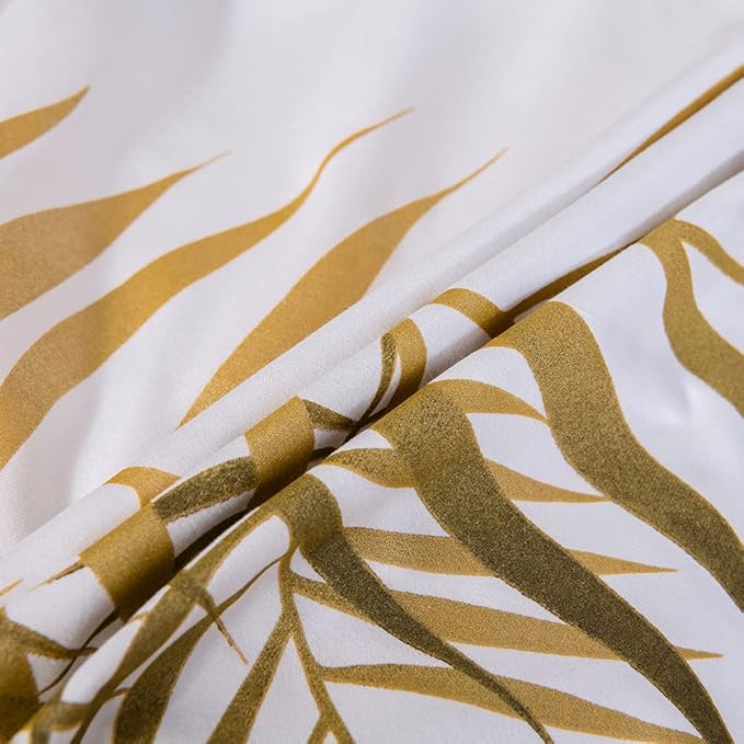 Nayoroom Gold Leaf Duvet Cover Queen Size Tropical Botanical Leaves Printed on White Bedding Set Soft Lightweight Microfiber Garden Farmhouse Comforter Covers with Zipper Closure Corner Ties