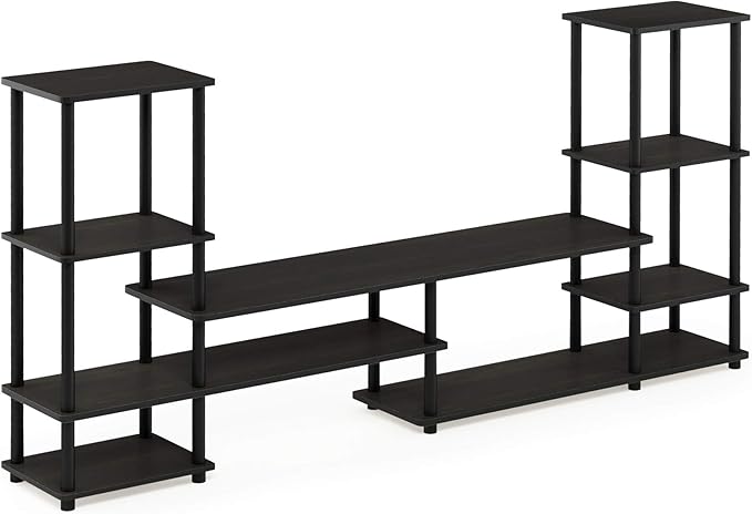Furinno TURN-N-TUBE TV Stand, Wide Open Frame Entertainment Center with Open Shelves Storage, TV Console with Tall Side Shelves for TV up to 48 Inch, for Living Room, Bedroom, Espresso