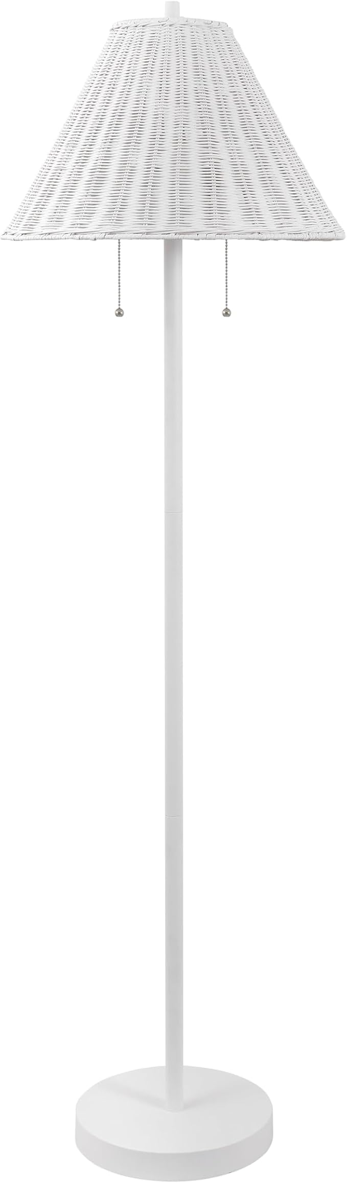 JONATHAN Y 61" White 2-Light Coastal Bohemian LED Floor Lamp for Living Room, Brown Rattan Shade, Mid-Century Modern Tall Standing Lamp, Pull-Chain, LED Bulbs Included (JYL3092B)
