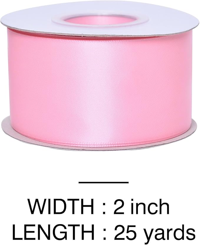 YAMA Pink Double Faced Satin Ribbon, 2 Inch 25 Yards, Great for Crafts Bows Flower Bouquet Wedding Home Decor Gift Wrapping