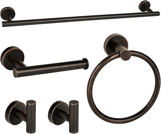 Oil Rubbed Bronze Bathroom Hardware Accessories Set 5 Piece, Stainless Steel Towel Bar Set 24 Inch,Toilet Paper Holder,Towel Ring Holder,Towel Rack Set,Brushed Bronze Bathroom Accessories Kit