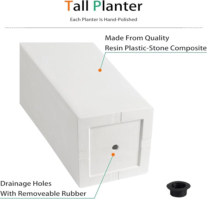 Tall Planters for Outdoor Plants, Large Resin Flower Pots for Garden, Front Porch, Patio, Indoor - Set of 2 (White, 28 inch - 2 Pack)