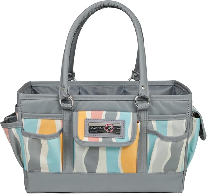 Everything Mary Deluxe Store & Tote Organizer – Grey Stripes Craft Caddy with Handle – Art Storage Tote for Sewing, Scrapbooking, DIY Projects & Crafting Tools