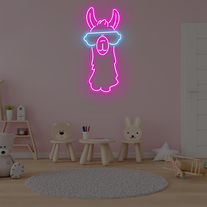Llama with Sunglasses Neon Sign, Llama with Sunglasses LED Light, Cute AnimalLED Art, Pet Shop Decor, Home & Kids Room Decor, Llama Lover, Animal Lovers - Home & Restaurant Bedroom Art-16.5"x7.8"