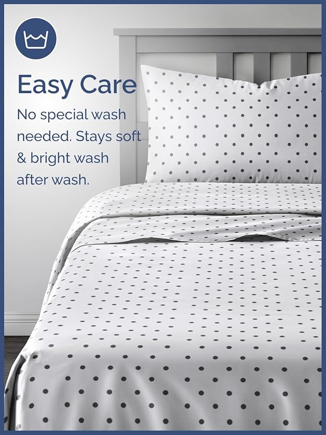 Kids Twin Size Polka Dots Bed Sheets - 3 Piece Kids Black Dots Sheet Set - Spotty Patterned Bedding - Soft & Cozy - Breathable & Machine Washable - Easy-Care Bed Set for Boys, Girls, Teens & Toddlers