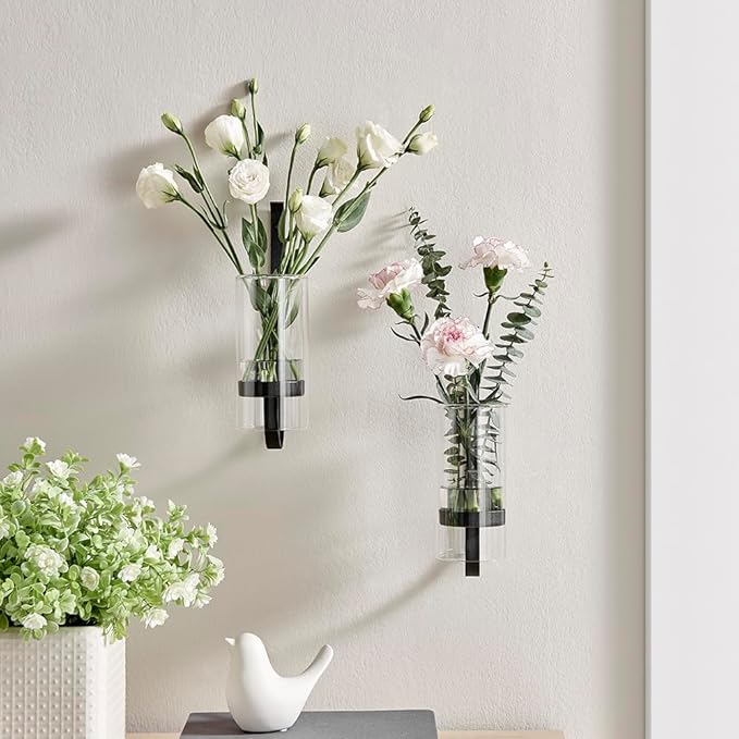 2 Piece Iron Glass Vase, Bottle Flower Vase, Hanging Metal Plant Stand, Metal Iron, Creative Wall Hanging