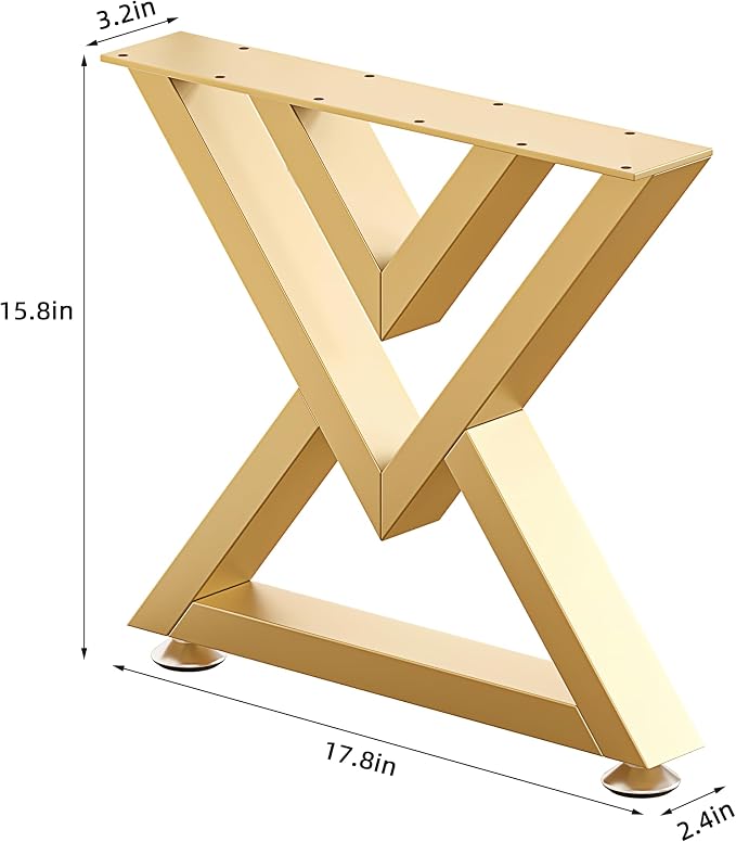 Heavy Duty Coffee Table Legs 16 Inch Set of 2, Industrial Metal Bench Legs 600 LBS Load Capacity, for DIY Bench, End Table, Side Table, Rust-Proof & Adjustable Feet Nano Gold
