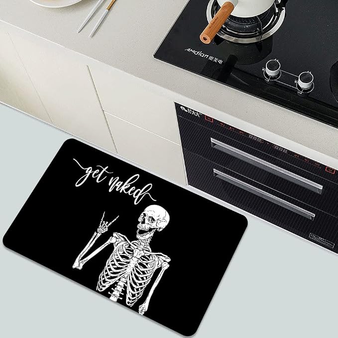 Diatomaceous Earth Bath Mat,Black Funny Skull Non-Slip Volume Super Absorbent Fast Drying for Bathroom Kitchen Door mat,Eco-Friendly Easy to Clean 17×27.5Inch (43 * 70cm)