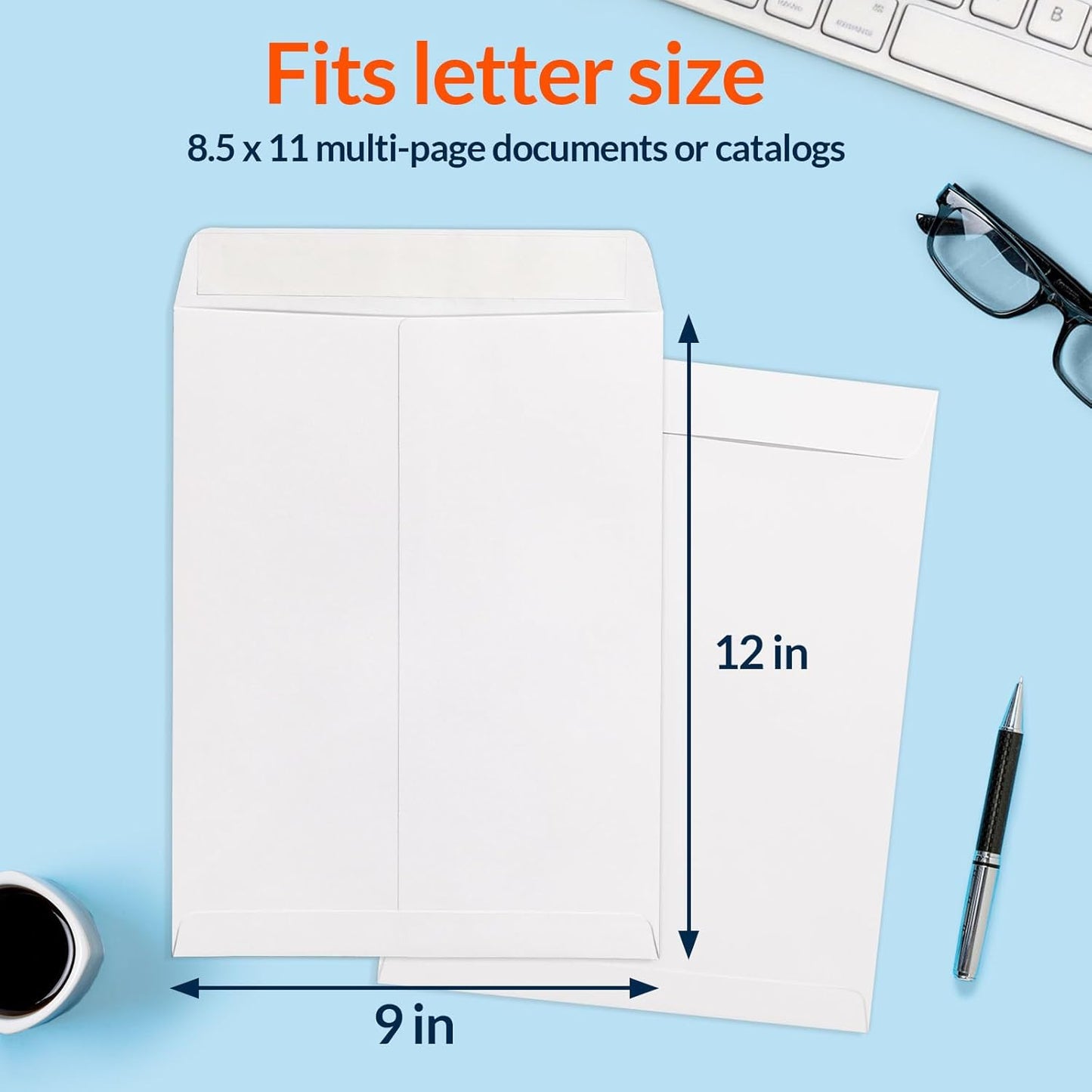 SUNEE 9x12 Self-Seal Envelopes - 28LB White Kraft Paper for Office & Business Shipping | 100 Pack