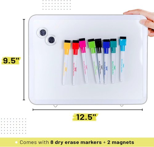 Mr. Pen Small Dry Erase Board - 12.5x9.5 Inches | Includes 8 Fine Point Markers & 2 Magnets for Home, Office & Classroom