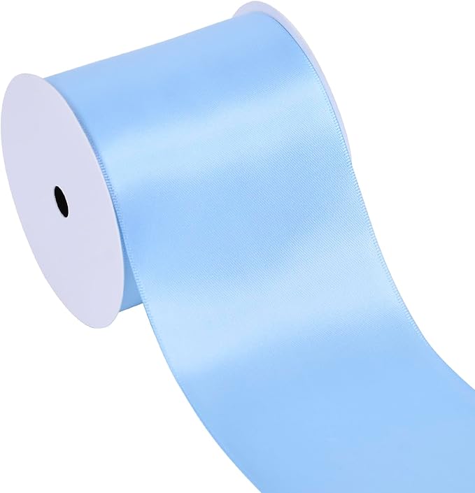 YAMA Light Blue Double Faced Satin Ribbon, 3 Inch 10 Yards, Great for Crafts Bows Flower Bouquet Wedding Home Decor Gift Wrapping