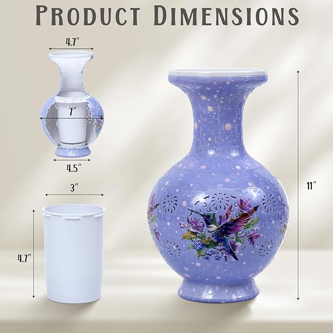 3D Puzzle Vase for Adults, 200 Curved Pieces DIY LED Vase, Unique Craft Kit for Home Decoration, Creative Hobby Gift for Women, Ideal Housewarming & Birthday Gifts (Lavender Bloom Pattern)