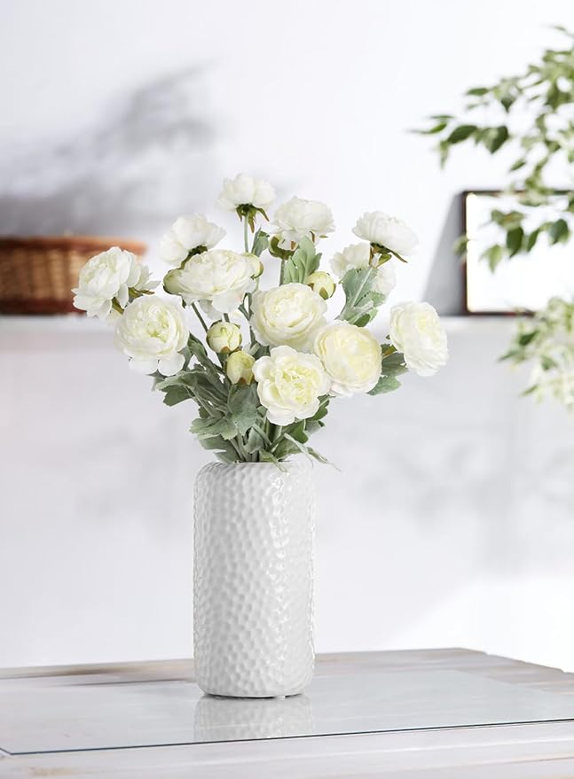 IPOPU White Peonies 6pcs White Artificial Ranunculus Flowers18Heads Faux Peonies 20.47" White Fake Flowers for Floral Arrangements Wedding Decorations for Home Decor Indoor