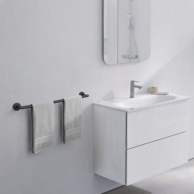 Black Towel Bar 18 Inch Bathroom Towel Racks Wall Mounted Bath Towel Holder Modern Home Decor Towel Rod Bath Towel Hanger Stainless Steel Bathroom Accessories Towel Rail Single Towel Bars Matte Black