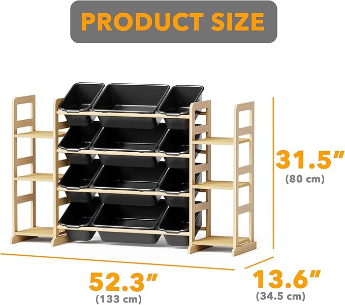 SpaceAid Toy Storage Organizer with 6 Shelves and 12 Bins, Toy Organizers Storage Bookshelf, Kids Bin Shelf Toys Box Bookcase for Bedroom Playroom Organization Room Decor, True Black