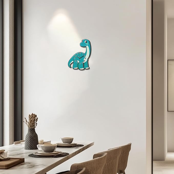 Dinosaurs Wall Clock Irregular Shape Decorative Wall Clock Brontosaurus Diplodocus Non-Ticking Clock for Home Office Decoration, 16.14×11.49 inch