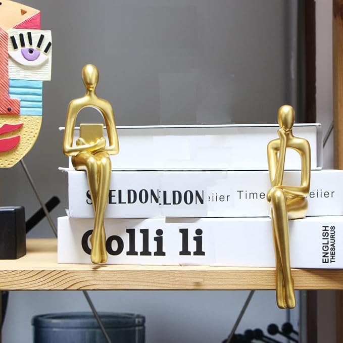 Prettidecor Gold Home Decor Thinker Statue Accents, Set of 3 Thinker Sculptures Office Decor Modern Abstract Resin Decoration on Shelf Table Desk for Living Room Office Bedroom (Small Gold)