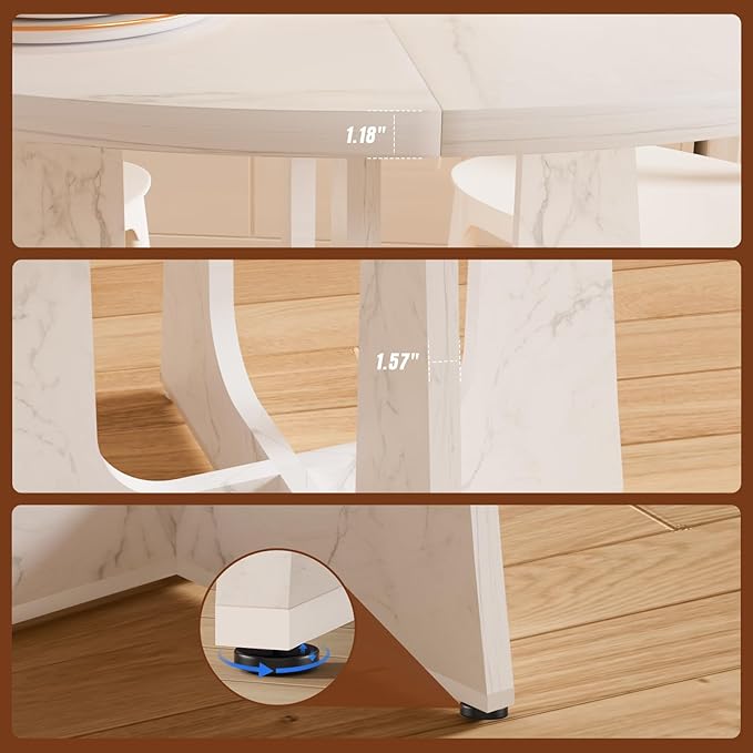 47" Round Dining Table for 4-6, Farmhouse Wood Kitchen Table, Mid-Century Wooden Circle Dinner Room Table Easy Assembly for Dining Room, Kitchen, Living Room (Faux Marble)